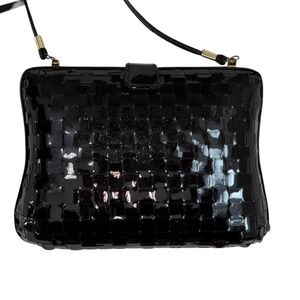 Vintage Regal Black Patent Woven Crossbody Bag Evening Clutch Made in Korea